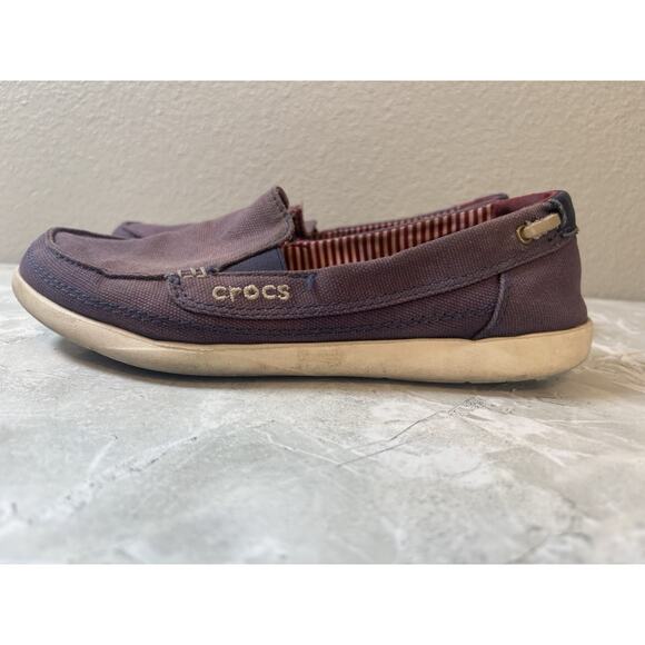 Crocs Loafers Womens 7 Purple Walu Canvas‎ Slipper Slip On Walking Comfort Shoes - Picture 4 of 9